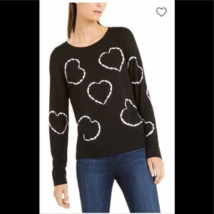 INC printed tie dyed hearts black sweatshirt / size S